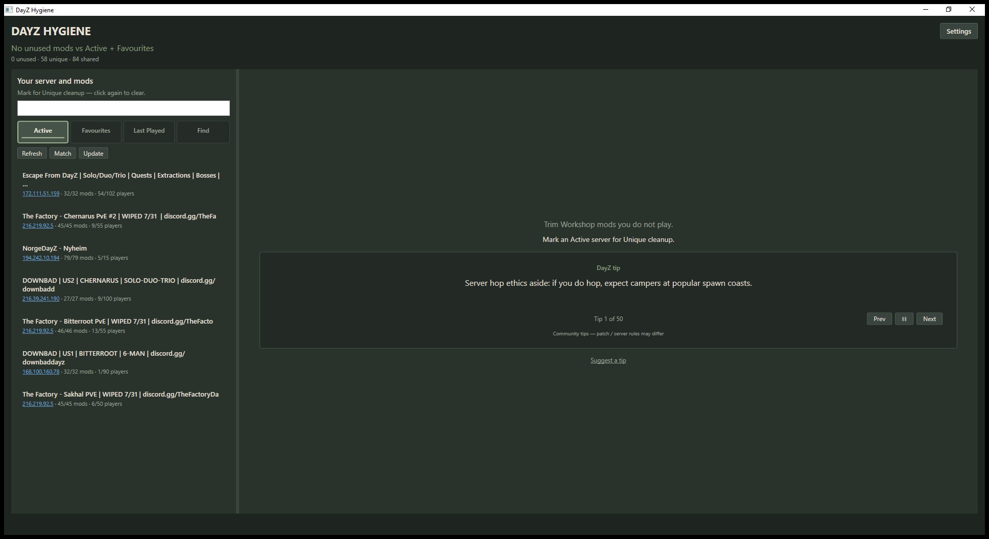 DayZ Hygiene — Active servers and DayZ tips in the app